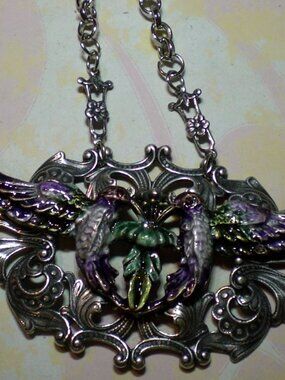 Victorian Hummingbird Pendant Necklace, Statement Jewelry